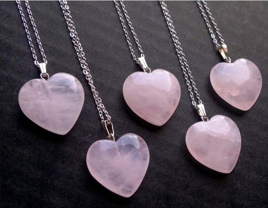 Rose Quartz Heart Crystal Pendant Necklace 