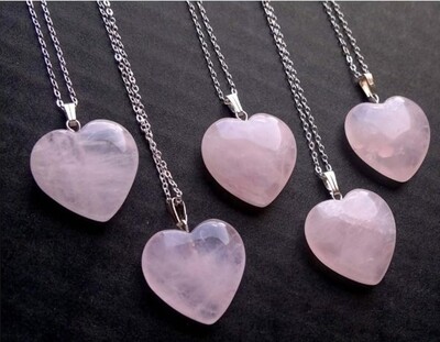 Rose Quartz Heart Crystal Pendant Necklace 