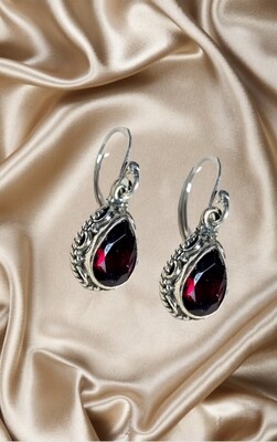 Garnet Crystal Earrings Gemstone 925 Sterling Silver 