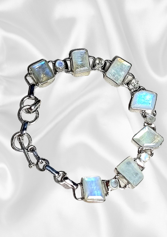 Moonstone Crystal Bracelet 925 Sterling Silver Chain Link Adjustable  AAA Grade 