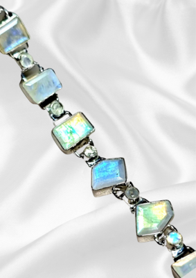Moonstone Crystal Bracelet 925 Sterling Silver Chain Link Adjustable  AAA Grade 