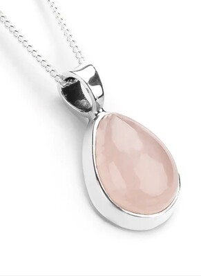 Rose Quartz Crystal Necklace Drop Shape 925 Sterling Silver Pendant 15×30mm