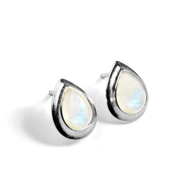 Moonstone Earrings Stud Crystal 925 Sterling Silver Classic 