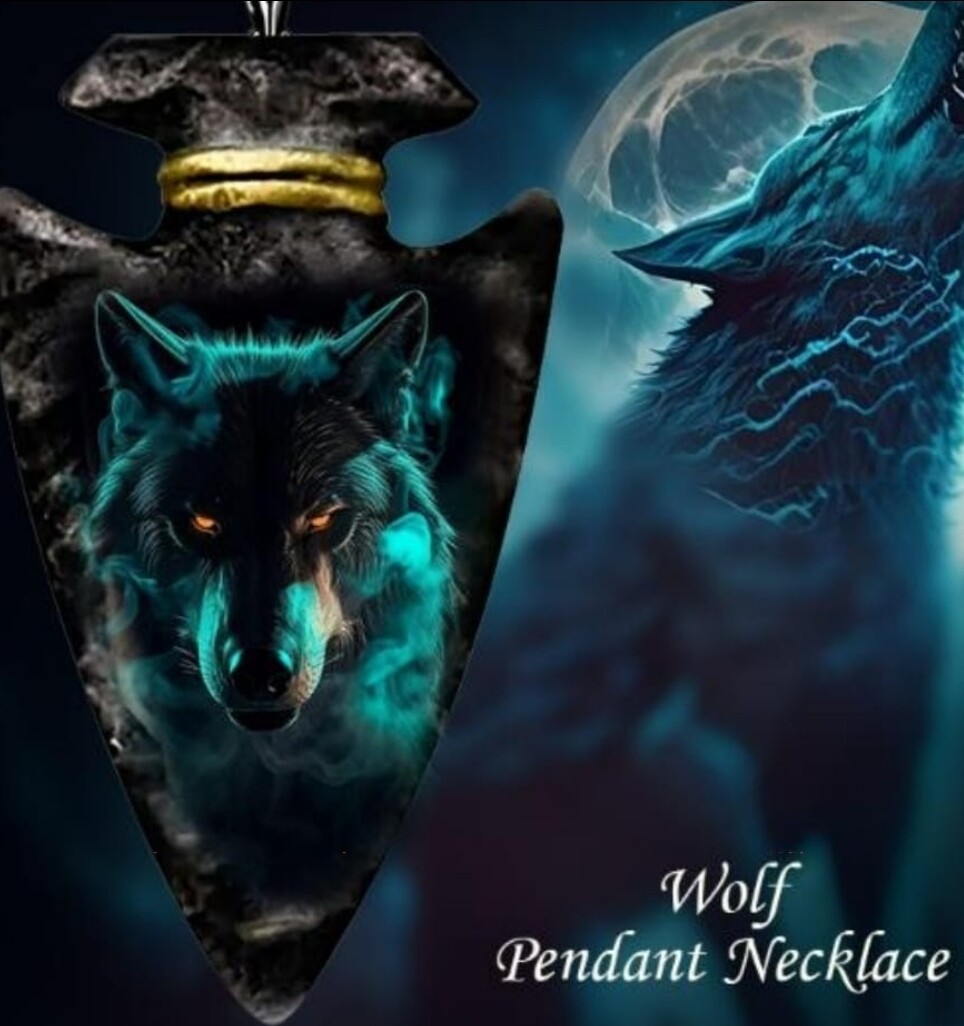 Wolf Pendant Necklace Black Arrow Shape Gothic Jewellery 