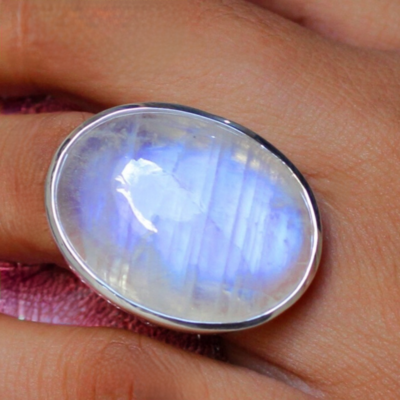 Moonstone Crystal Ring Oval 925 Sterling Silver