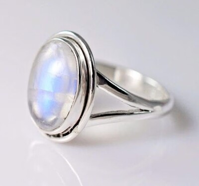 Moonstone Crystal Ring Oval 925 Sterling Silver