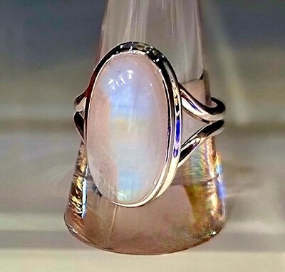 Moonstone Crystal Ring Oval 925 Sterling Silver