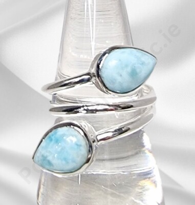 Larimar Crystal Ring - Larimar Gemstone AAA Grade, Genuine Natural 925 Sterling Silver 