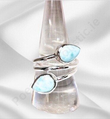 Larimar Crystal Ring - Larimar Gemstone AAA Grade, Genuine Natural 925 Sterling Silver 