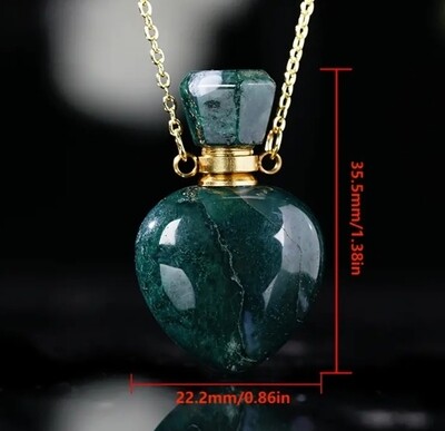 Heart Indian Agate Natural Gemstone Crystal Perfume Essential Oil Bottle Necklace Gem Pendant 