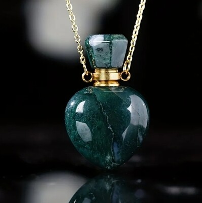 Heart Indian Agate Natural Gemstone Crystal Perfume Essential Oil Bottle Necklace Gem Pendant 