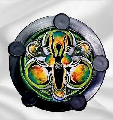 Goddess of Nature Mother of Earth Tealight Candle Holder Stand Base Plate Art Handmade 