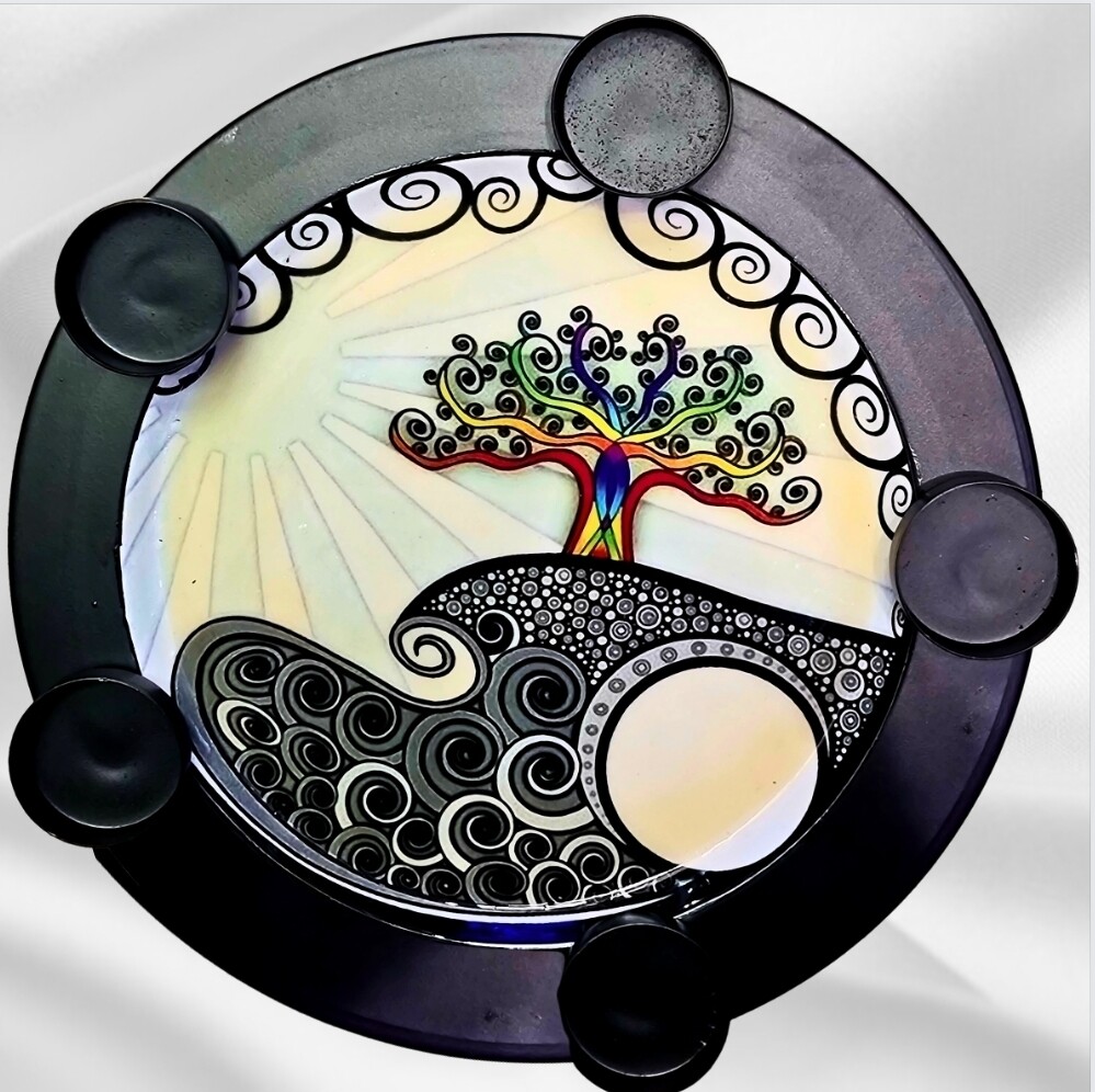 Tree of Life Earth Abundance Tealight Candle Holder Stand Base Plate Art Board Ornament Tarot