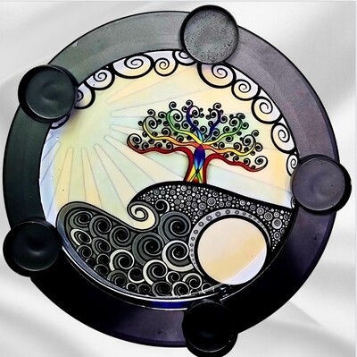 Tree of Life Earth Abundance Tealight Candle Holder Stand Base Plate Art Board Ornament Tarot