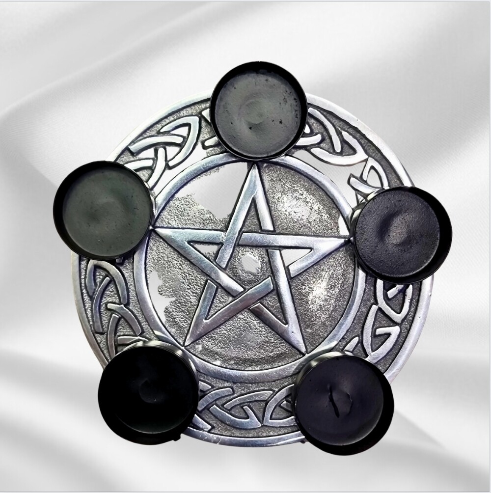 Pentagram Tealight Candle Holder Stand Base Altar Plate Art