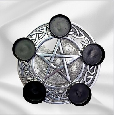 Pentagram Tealight Candle Holder Stand Base Altar Plate Art