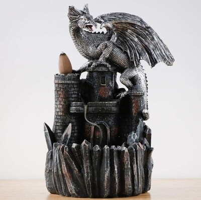 Dragon Castle Backflow Incense Burner Silver