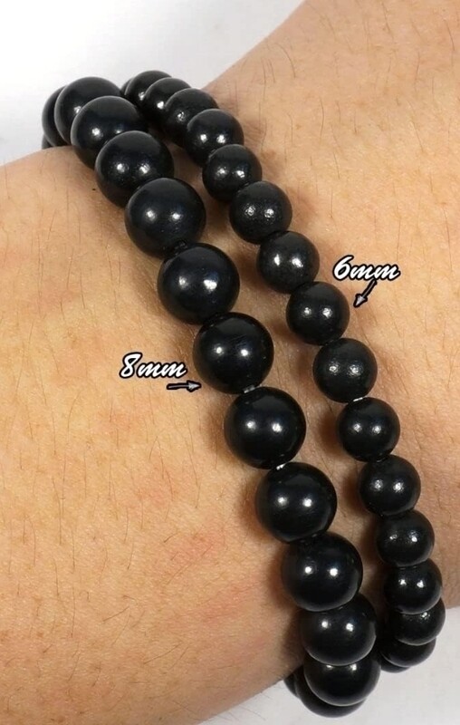 Shungite Crystal Bracelets Set of 2 (8 and 6mm bead) Elastic 