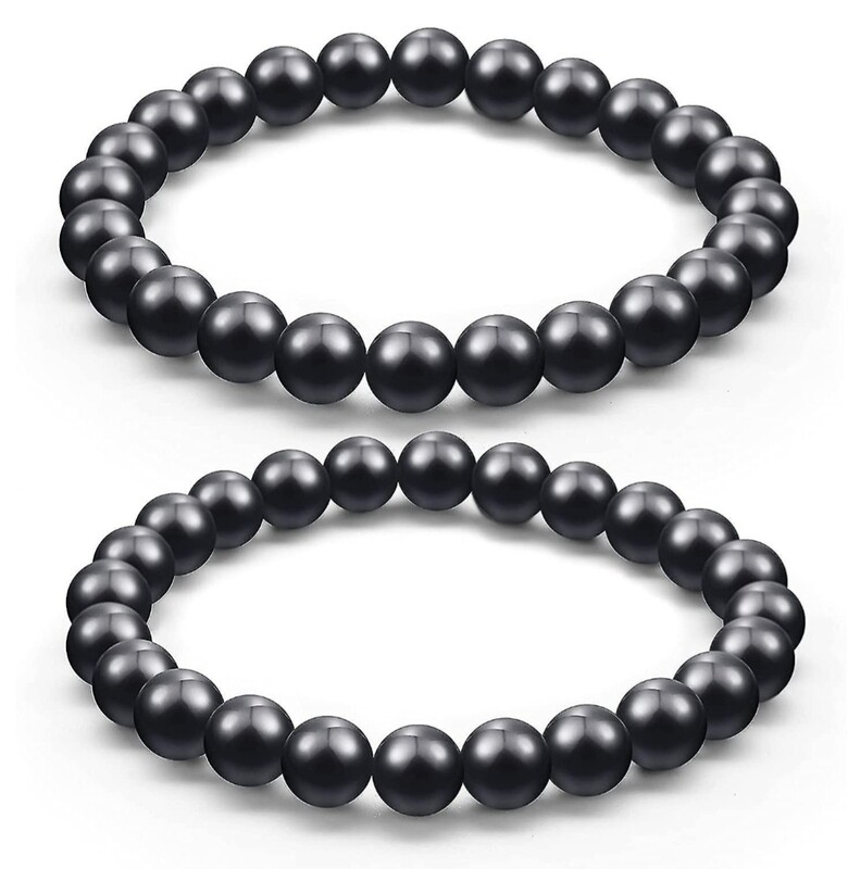 Shungite Crystal Bracelets Set of 2 (8 and 6mm bead) Elastic 