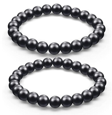Shungite Crystal Bracelets Set of 2 (8 and 6mm bead) Elastic 