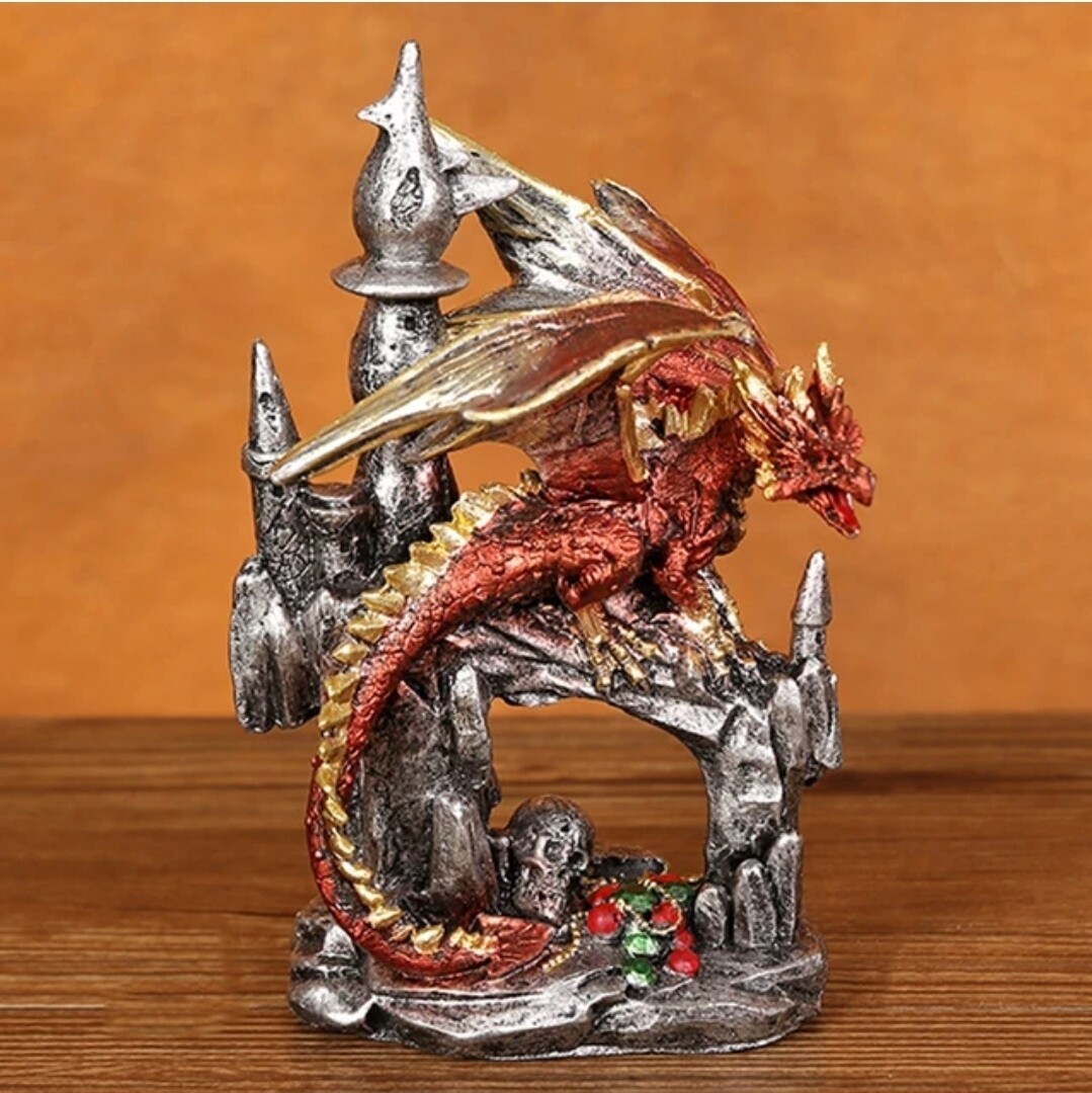 Dragon Castle  Statue Figurine Red New Year Symbol of Luck, Strength, Prosperity 