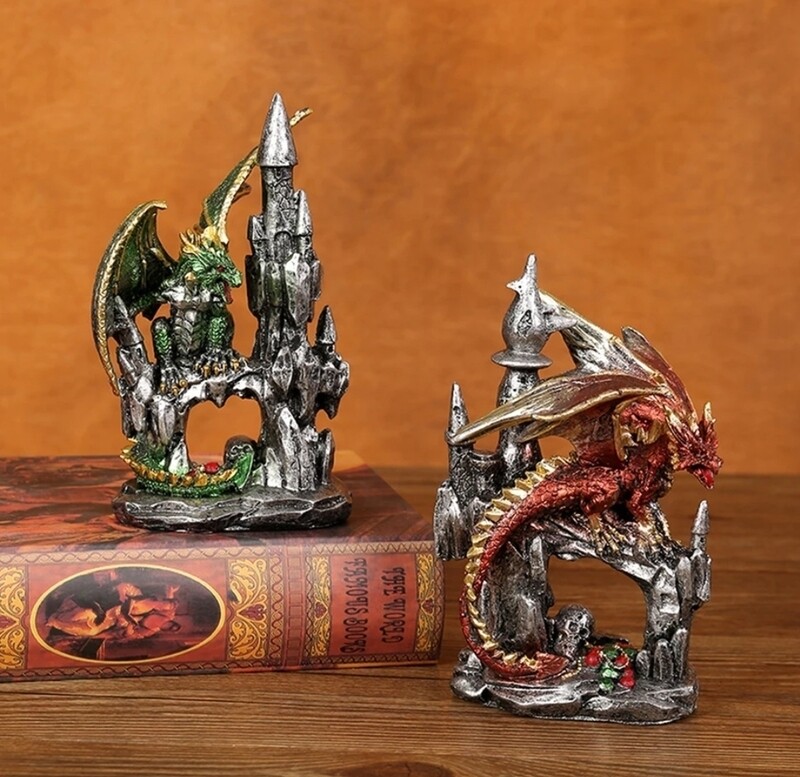 Dragon Castle  Statue Figurine Red New Year Symbol of Luck, Strength, Prosperity 