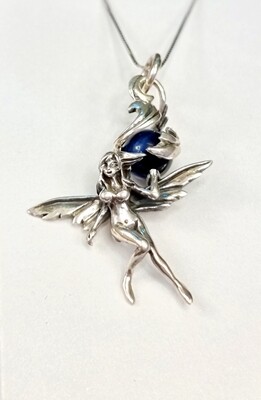 Fairy and Sphere 925 Sterling Silver Necklace Pendant Handmade