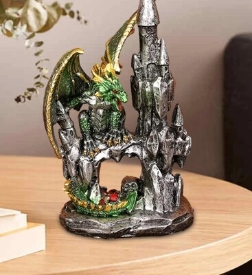 Dragon Castle  Statue Figurine Green Symbol of Luck, Strength, Wisdom and Prosperity 