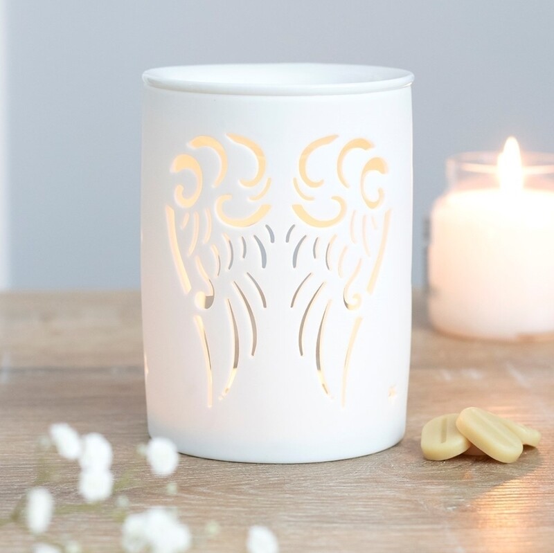 OIL / WAX BURNER WHITE ANGEL WINGS CERAMIC 