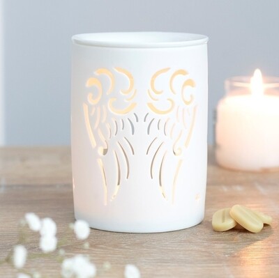 OIL / WAX BURNER WHITE ANGEL WINGS CERAMIC
