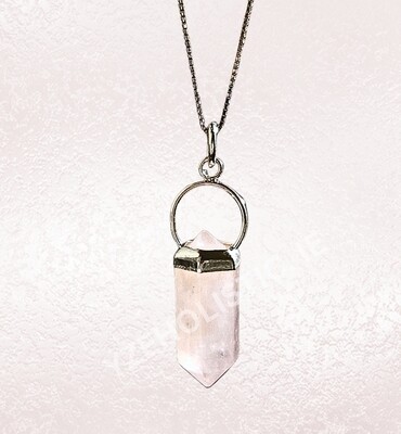 Rose Quartz Crystal Neckless Pendant Unconditional Love Amulet Heloxahon Shape Point 925 Sterling Silver