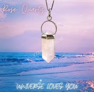 Rose Quartz Crystal Neckless Pendant Unconditional Love Amulet Heloxahon Shape Point 925 Sterling Silver