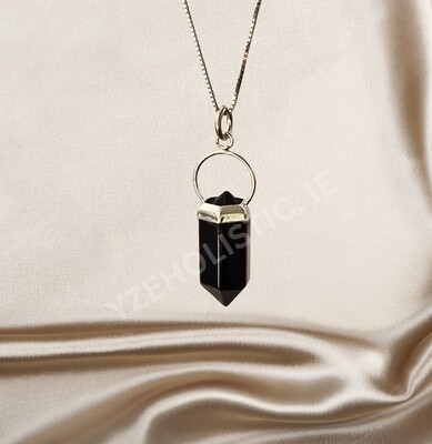 Black Obsidian Crystal 925 Sterling Silver Pendant Heloxahon Point Necklace
