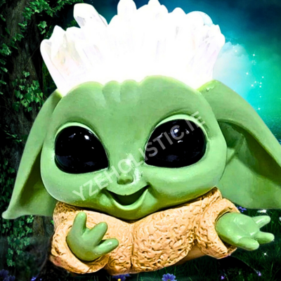 YODA CRYSTAL LAMP DISNEY STAR WARS THE MANDALORIAN BABY YODA MOOD LAMP LIGHTS UP CLEAR QUARTZ POINTS CRYSTAL CLUSTER GEODE DRUZY FIGURINE LARGE
