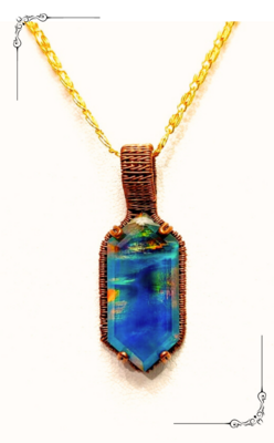 Aurora Blue Opal Fire Heloxahon Cabochon Wirewrapped Crystal Amulet Necklace  Multicolour 