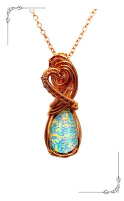 Aurora White Multicolour Opal Drop Cabochon Wirewrapped Crystal Amulet Necklace 