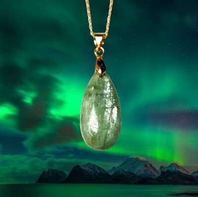 Green Kyanite Crystal " Soul & Spirit" Gold Amulet Pendant Necklace