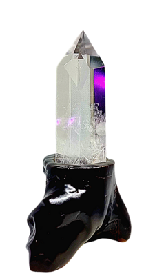 Clear Quartz Crystal Tower Point Obelisk - Clear Rock Quartz Crystal Master Healer Large with wooden base
