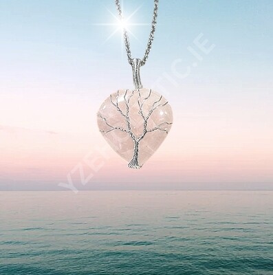 Rose Quartz Crystal Neckless ~ Crystal Heart Silver Wire-wrapped Pendant +-25mm
