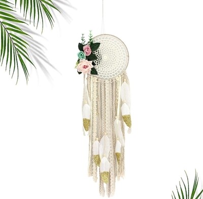 DREAMCATCHER HANDMADE FLORAL GOLD FEATHER