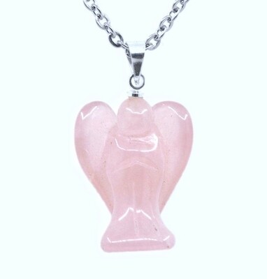 Rose Quartz Angel Necklace Carving Crystal Figurine 