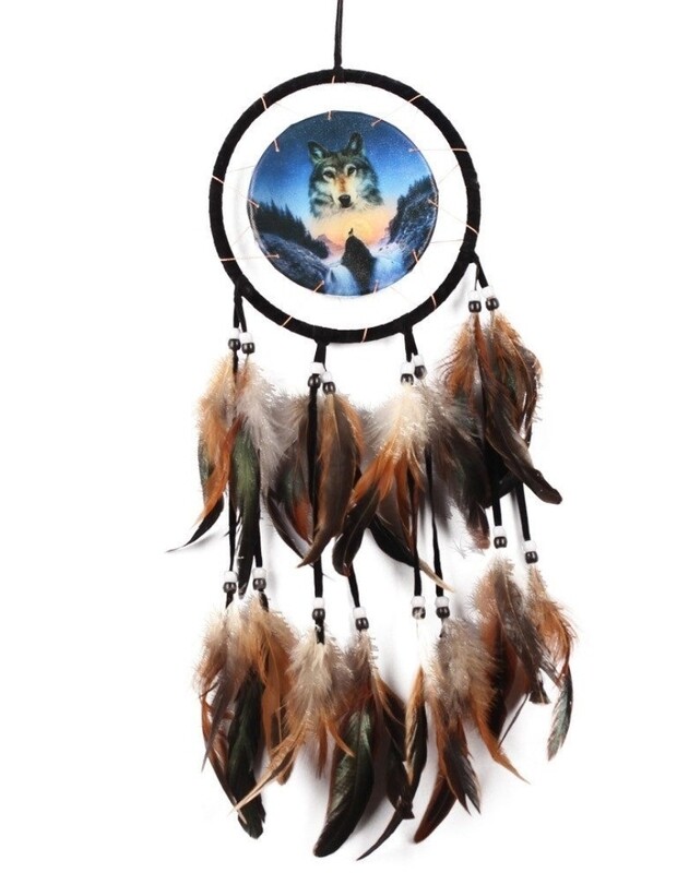 Wolf Dreamcatcher Feather Blue