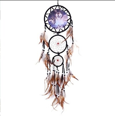 Wolf Dreamcatcher Black Wolf Handmade Traditional Circular Dream Catcher Home Decor Wall Car Hanging Ornament