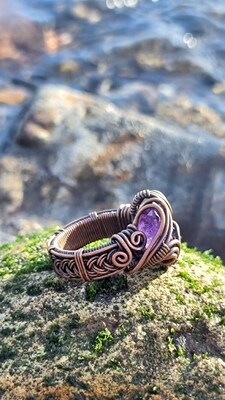 Amethyst Crystal Ring Wire-wrapped Copper