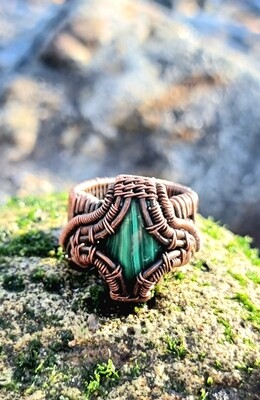 Malachite Ring Crystal Wire-wrapped Copper &quot;Good Vibe&quot; 