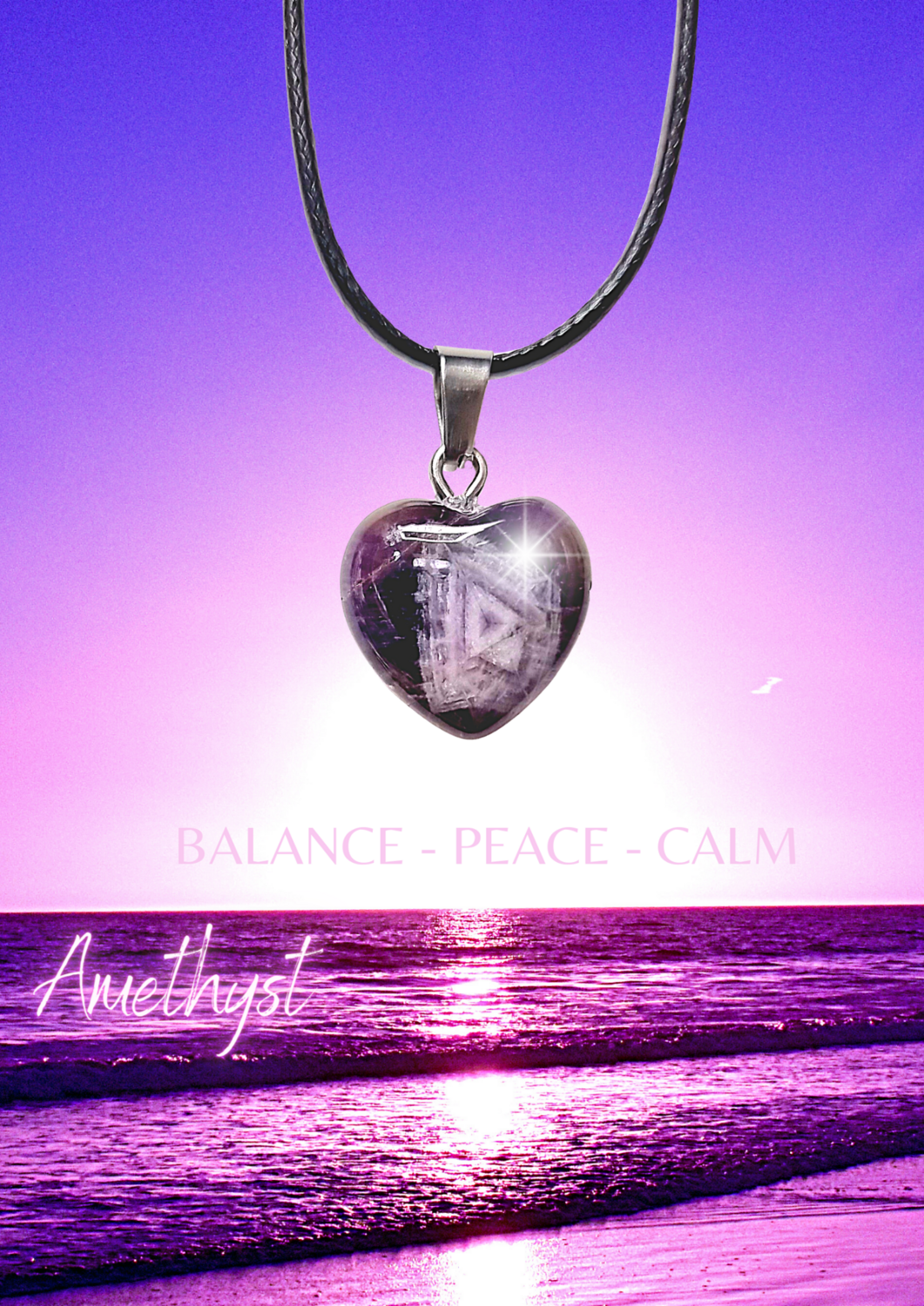 Amethyst Crystal Heart Pendant Necklace 