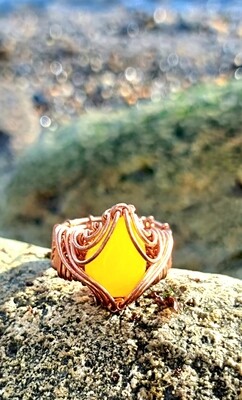 Citrine Crystal Ring " Sunshine" -  Natural Stone Wire-wrapped Copper 