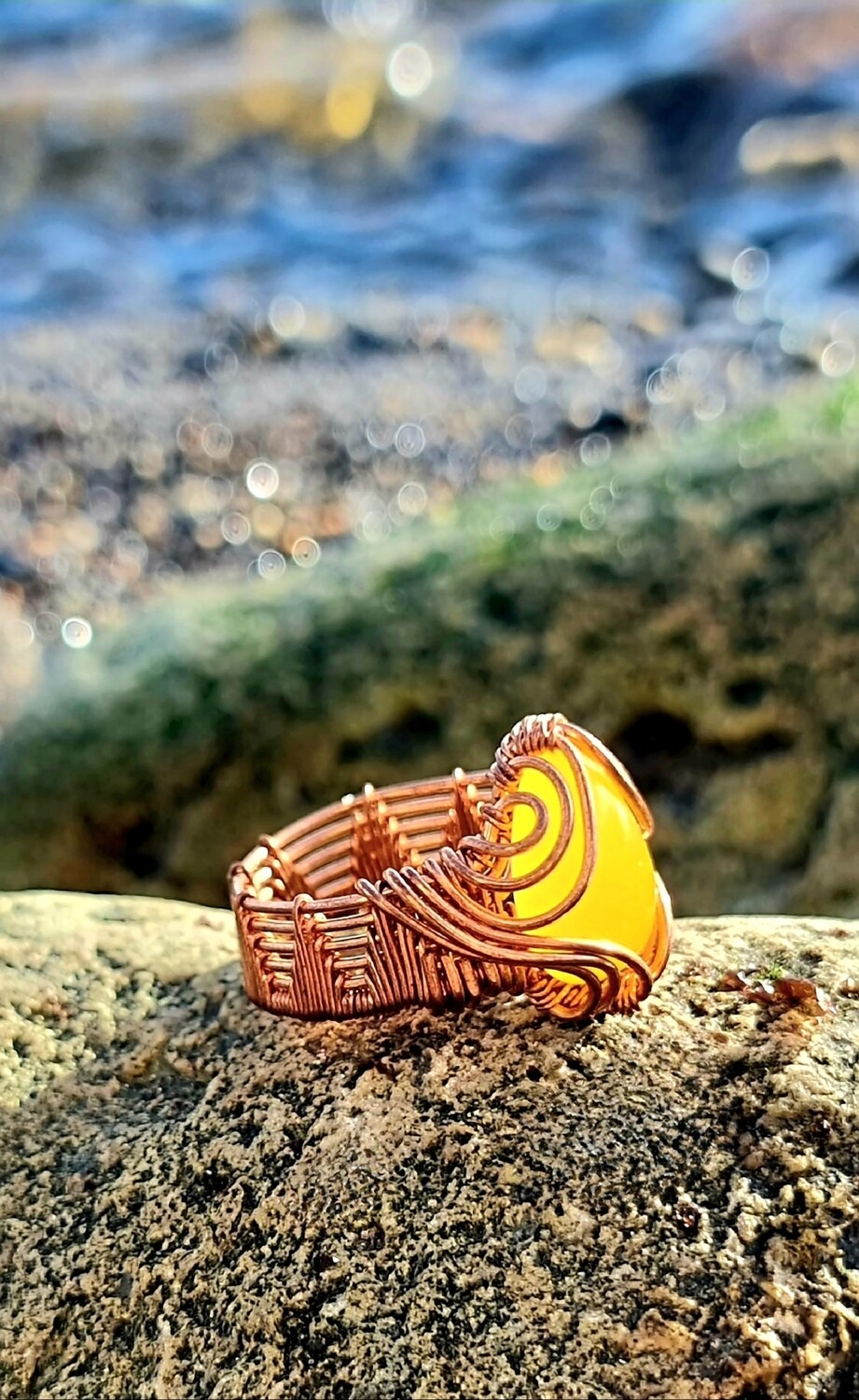 Citrine Crystal Ring &quot; Sunshine&quot; -  Natural Stone Wire-wrapped Copper 
