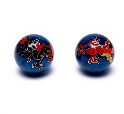 Feng Shui Health Exercise Stress Relief Balls Dragon and Phoenix Chinese Blue  2pcs × 5.5cm 
