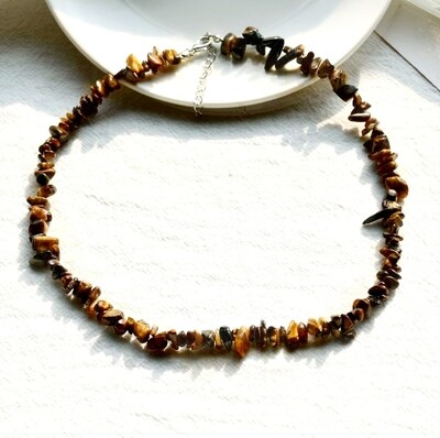 Tiger Eye Natural Gemstone Chips Necklace